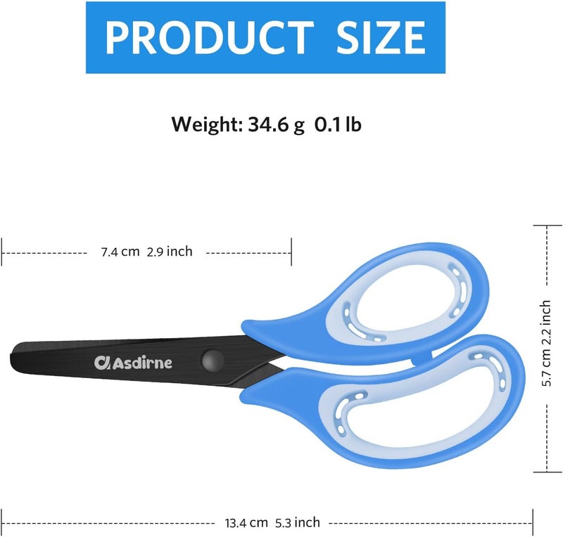 Asdirne Kids Scissors - Safety Children Scissors with Blunt Tip Stainless Steel Blades and Soft Grip, Great for Home and School, Blue, 13.5cm - Image 4
